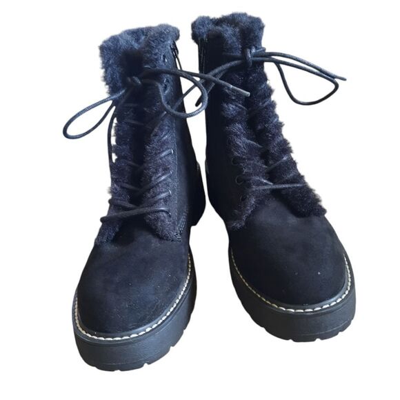 Madden Girl Carra Combat Boots Faux Suede Fur Lined Side Zip Boots - Picture 2 of 7